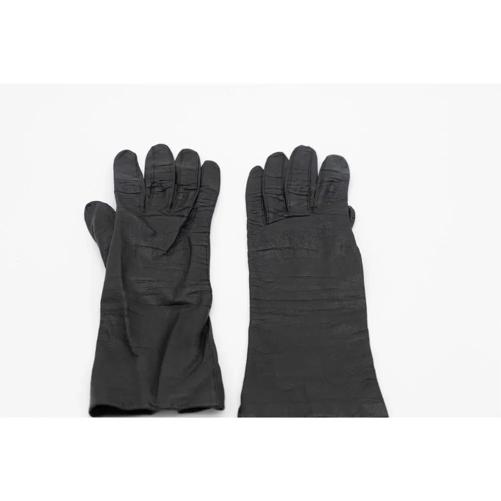 Vintage 1960s KISLAV Black Leather Gloves Women’s‎ 6.5 Made in France
